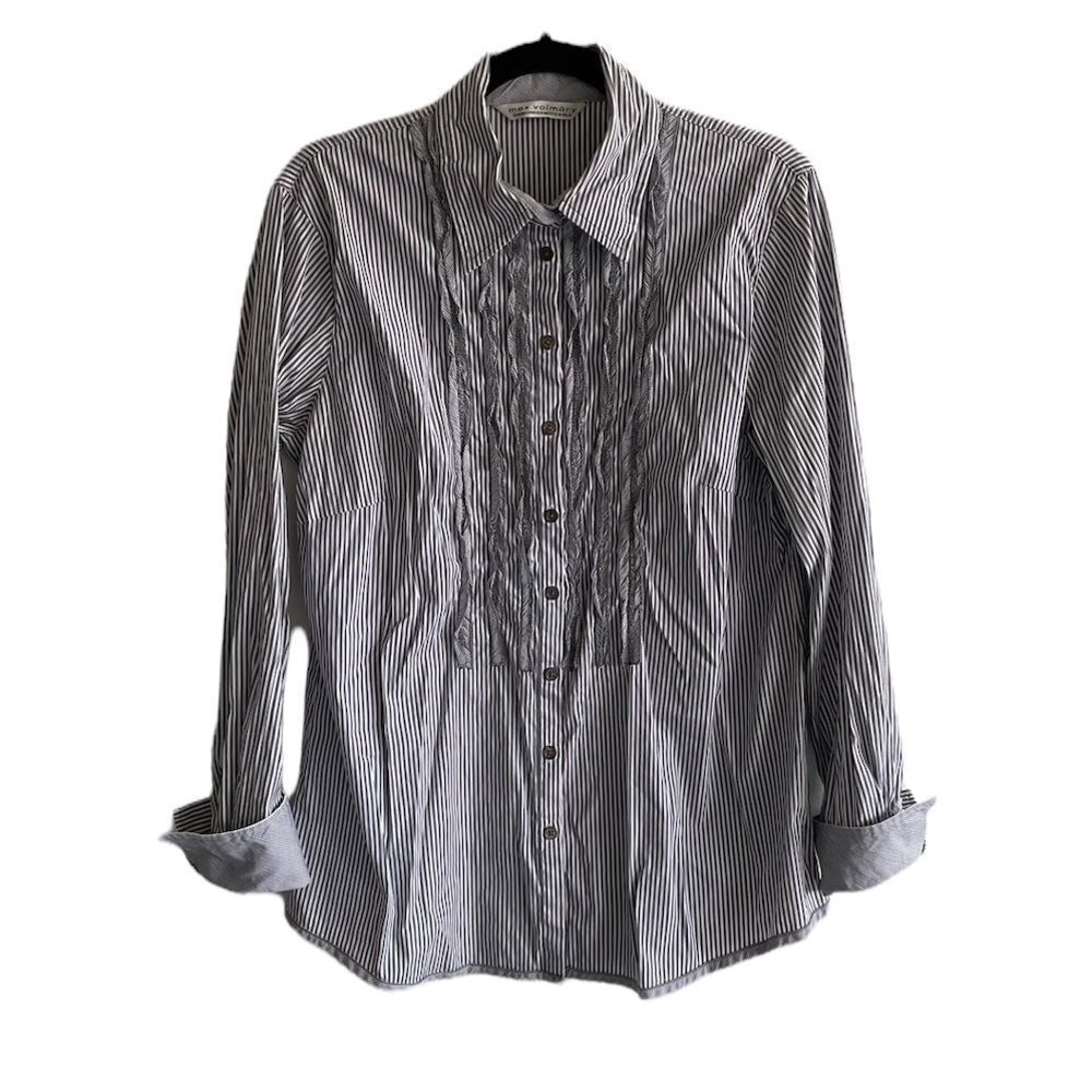 MAX VOLMARY Diamonds And Pearls Blue White Striped Shirt Blouse Blue White 14